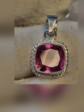 Solid 925 Sterling Silver Pink Sapphire Pendant